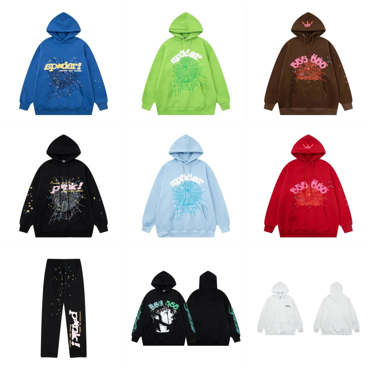Sp5der Web Print Oversized Streetwear Hoodie Multicolor