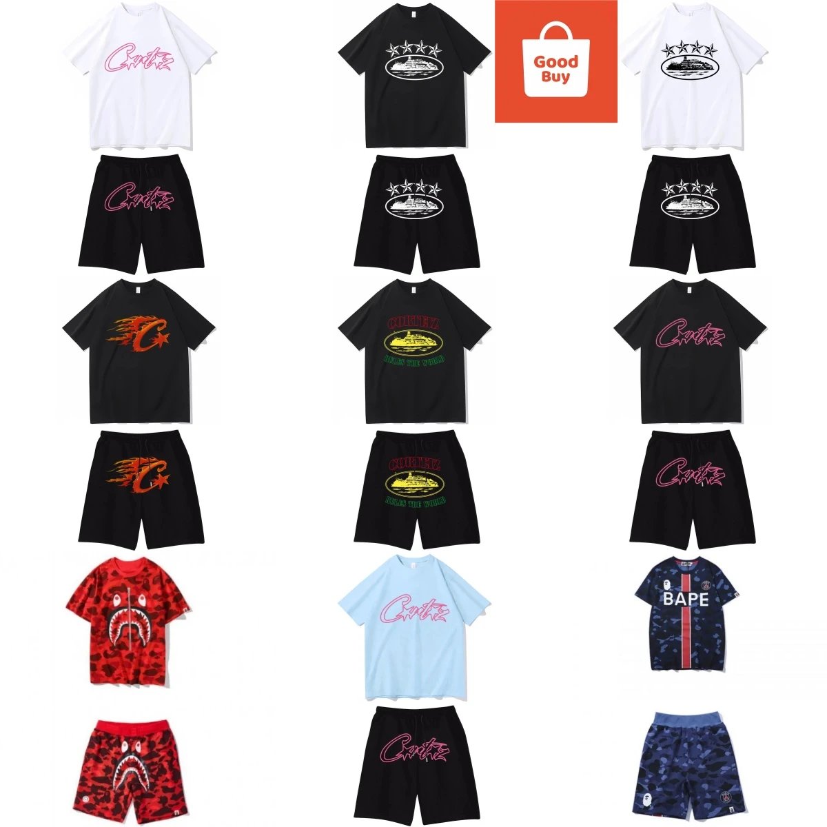 Corteiz Graphic Print Streetwear Shorts Set Multicolor