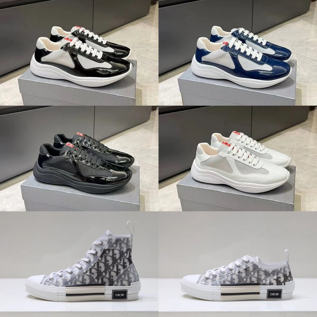 Prada Patent Leather and Mesh Chunky Sneakers Multicolor
