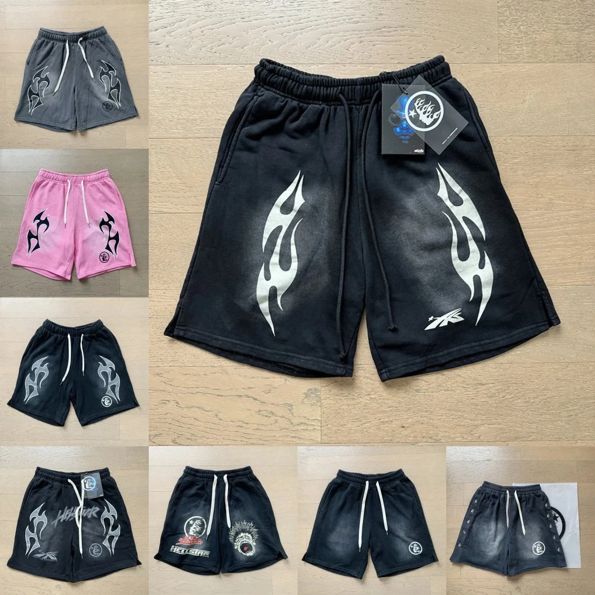 Hellstar Flame Graphic Streetwear Shorts Black