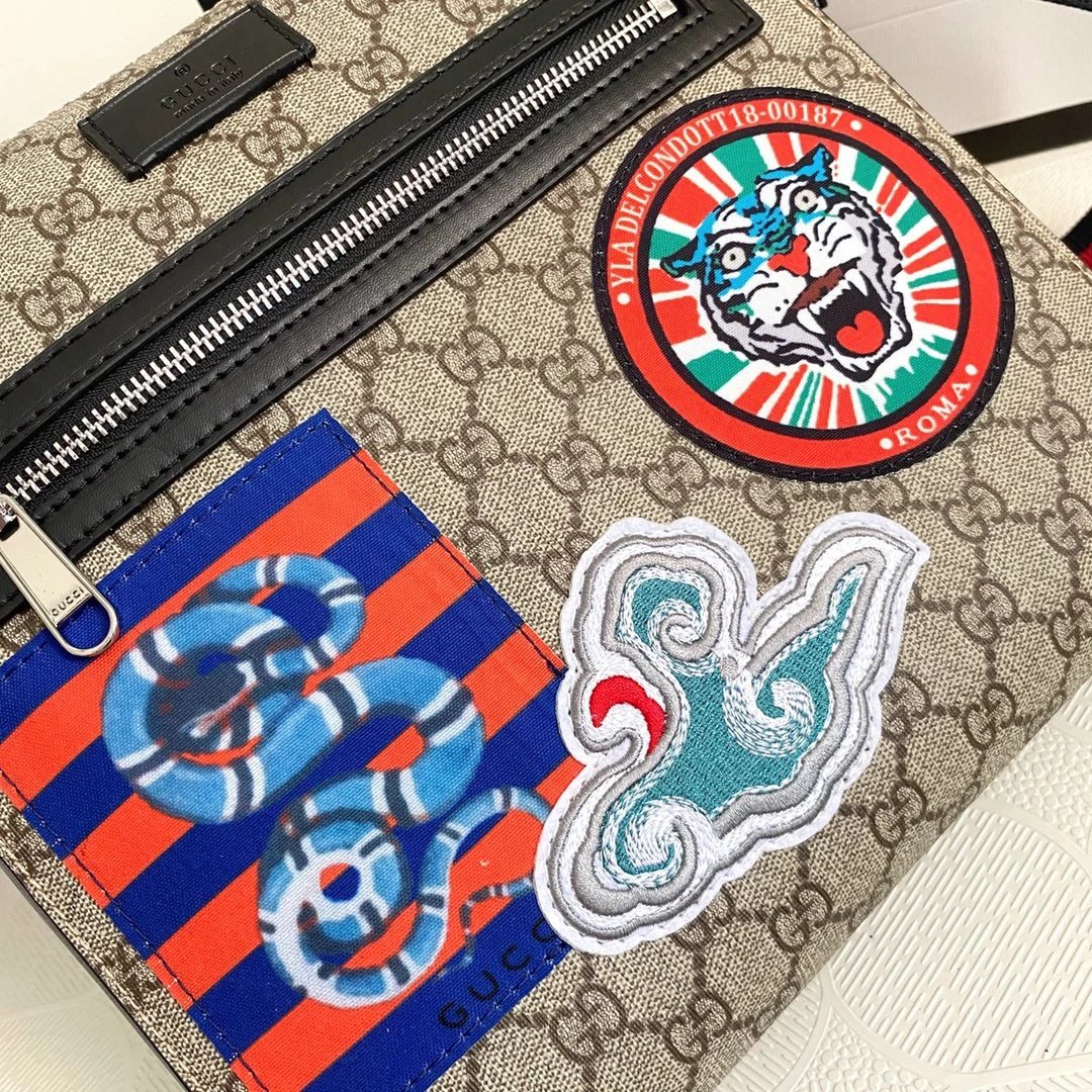 Gucci GG Supreme Patchwork Messenger Bag Beige