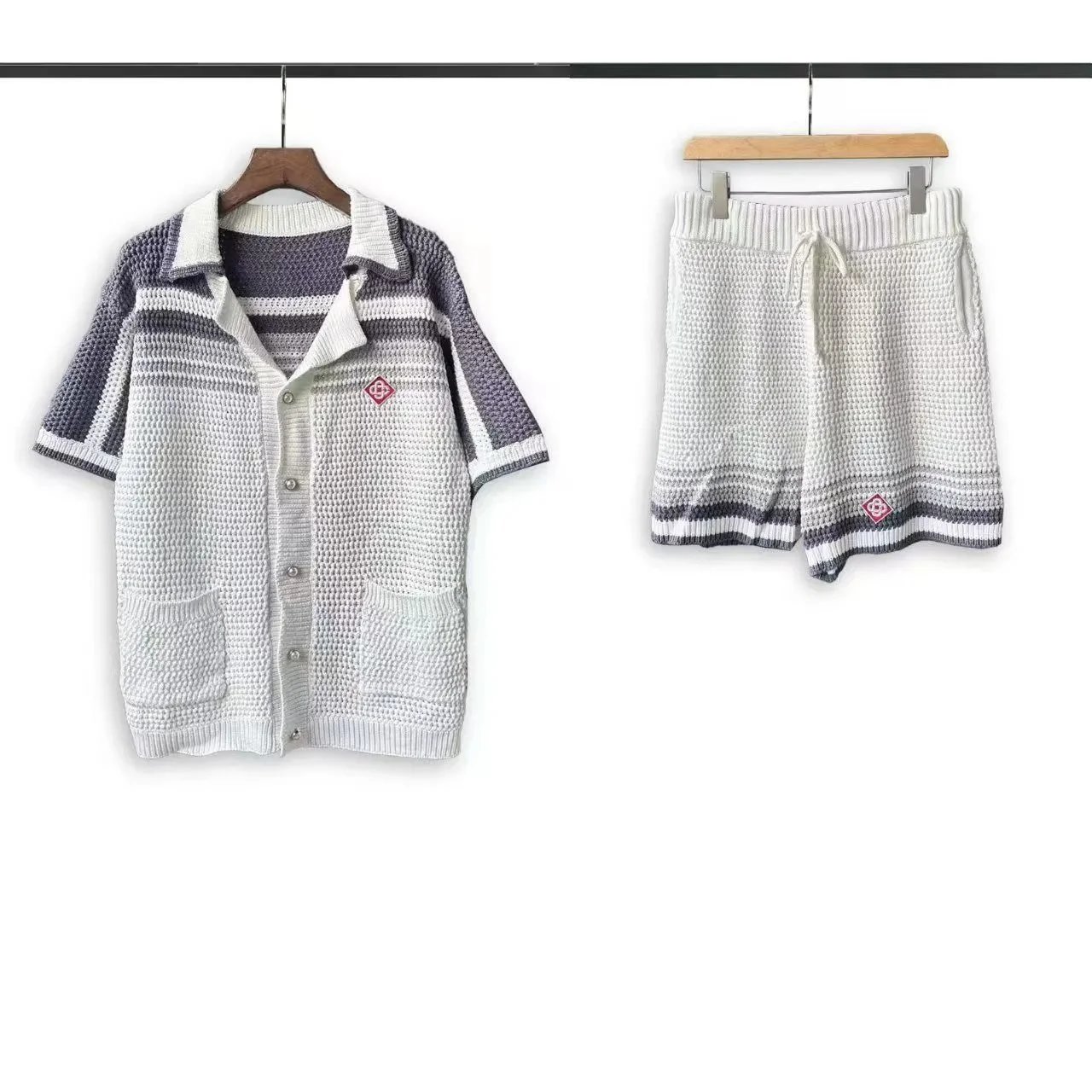 Design Crochet Knit Matching Set White and Gray