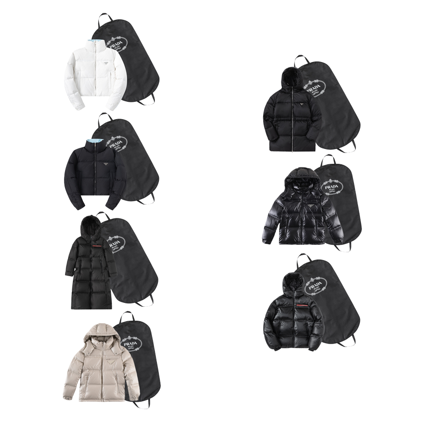 Prada Puffer Jacket Collection Down Puffer Jackets Black White and Beige