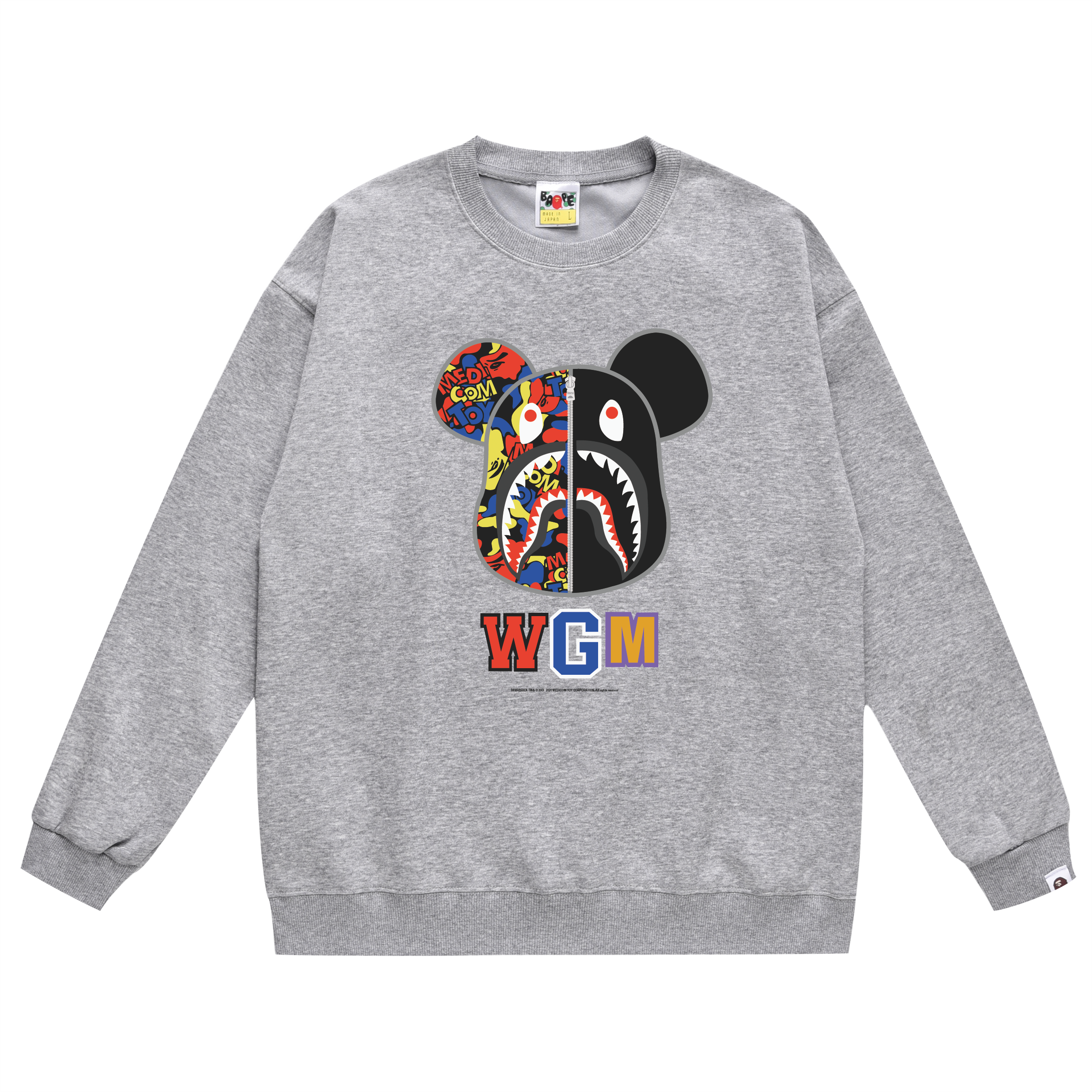 A Bathing Ape BAPE BE@RBRICK WGM Shark Graphic Streetwear Sweatshirt Gray