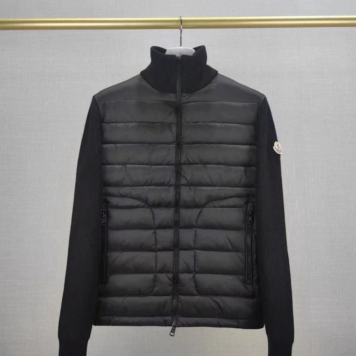 Moncler Hybrid Cardigan Padded Knit Jacket Black