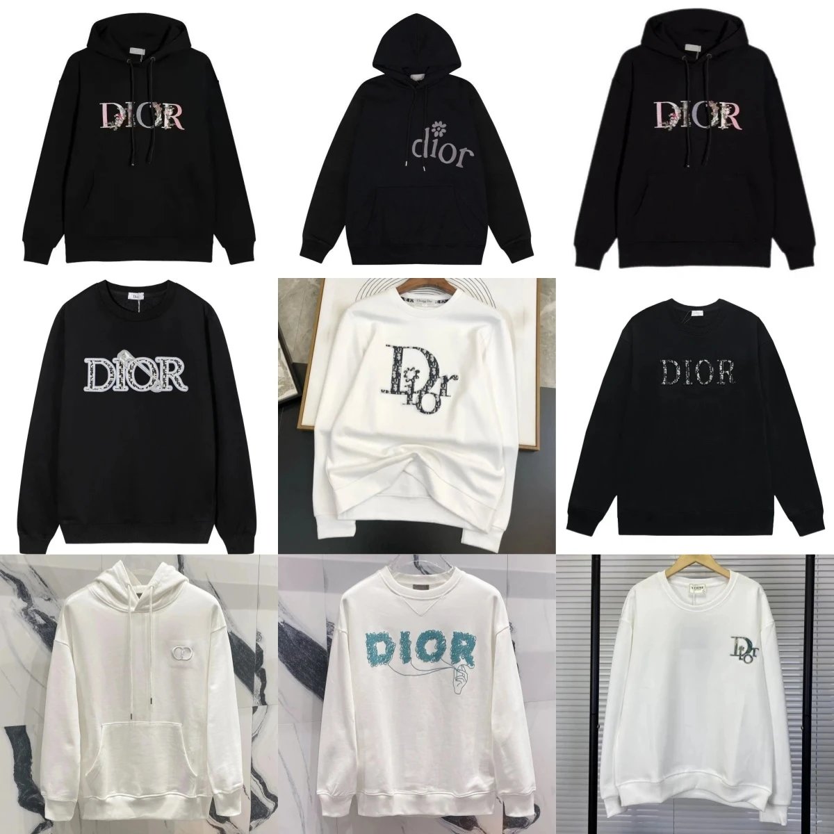 Dior Graphic Print Cotton Sweatshirt and Hoodie Collection Black and White