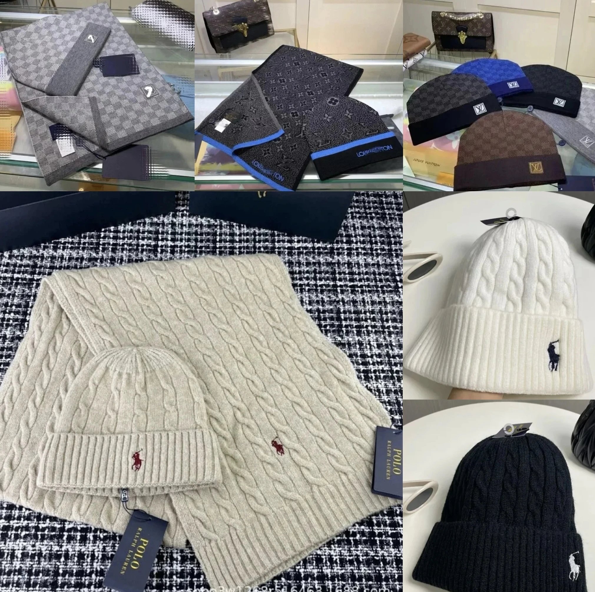 Ralph Lauren Cable Knit Beanie and Scarf Matching Set Beige
