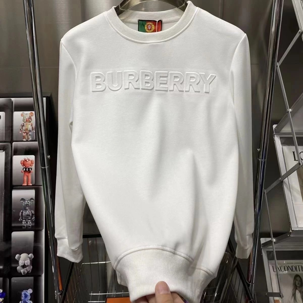 Burberry Embossed Lettering Cotton Sweatshirt White