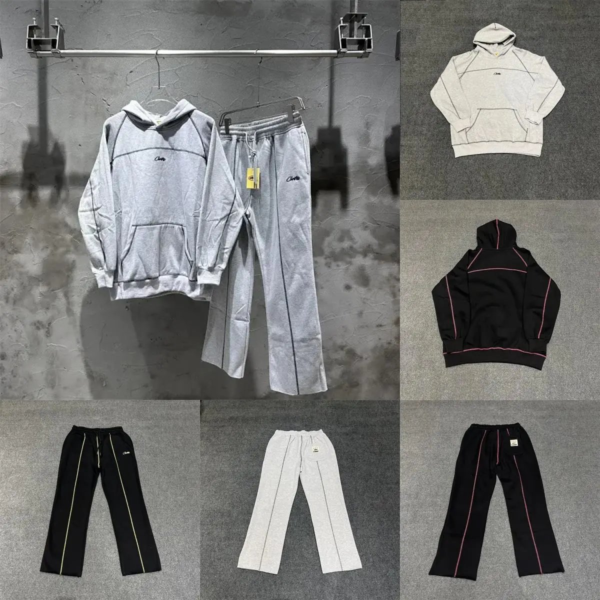Corteiz Contrast Stitch Oversized Tracksuit Set Gray