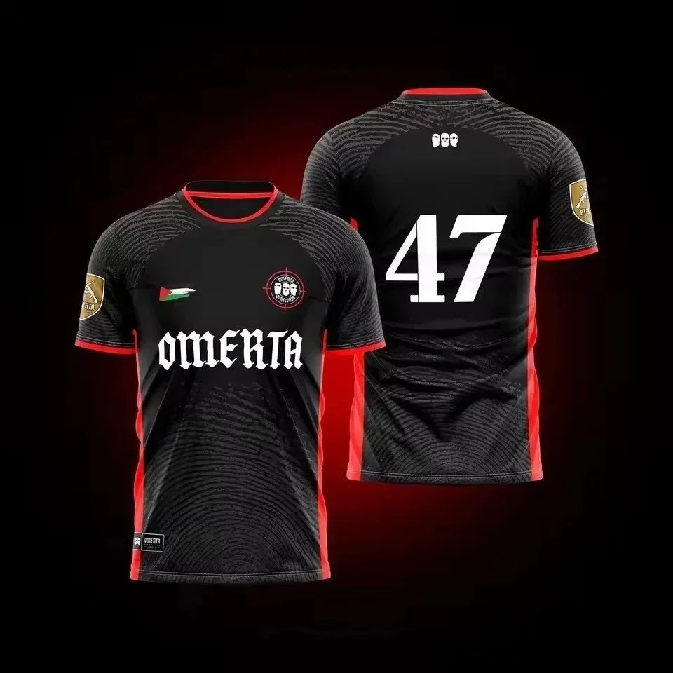 Omerta 47 Graphic Streetwear Soccer Jersey Black