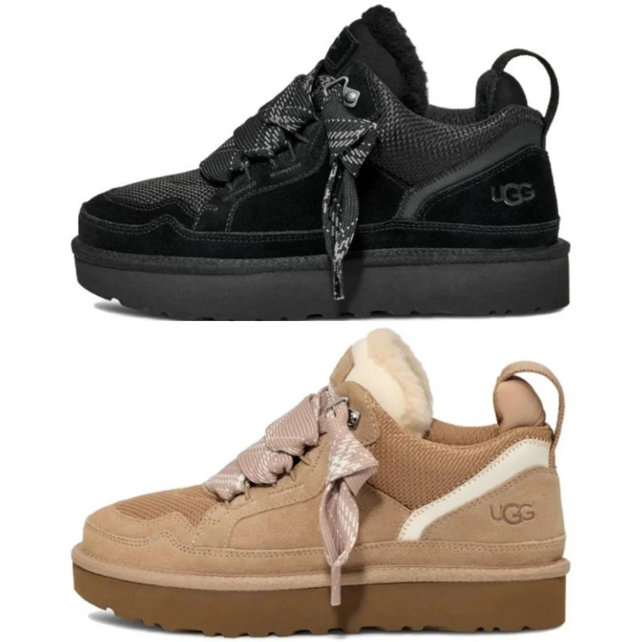UGG New Heights Platform Chunky Sneakers Black and Beige