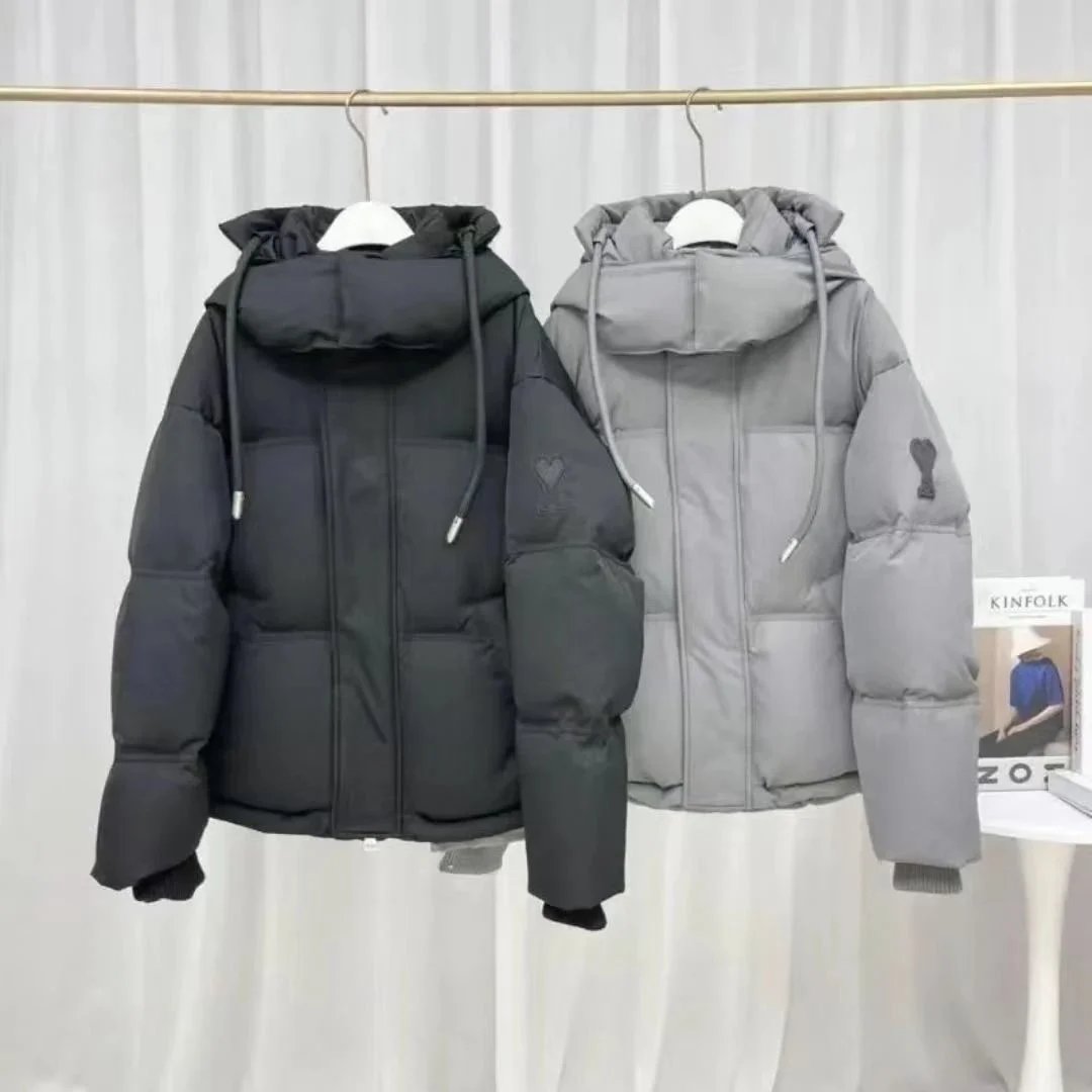 AMI Paris AMI Heart Patch Puffer Jacket Oversized Down Jacket Black and Gray
