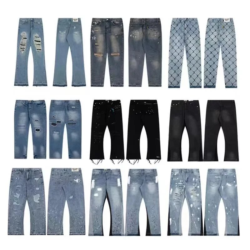 Gallery Dept. Distressed Denim Jeans Vintage Streetwear Pants Blue and Black