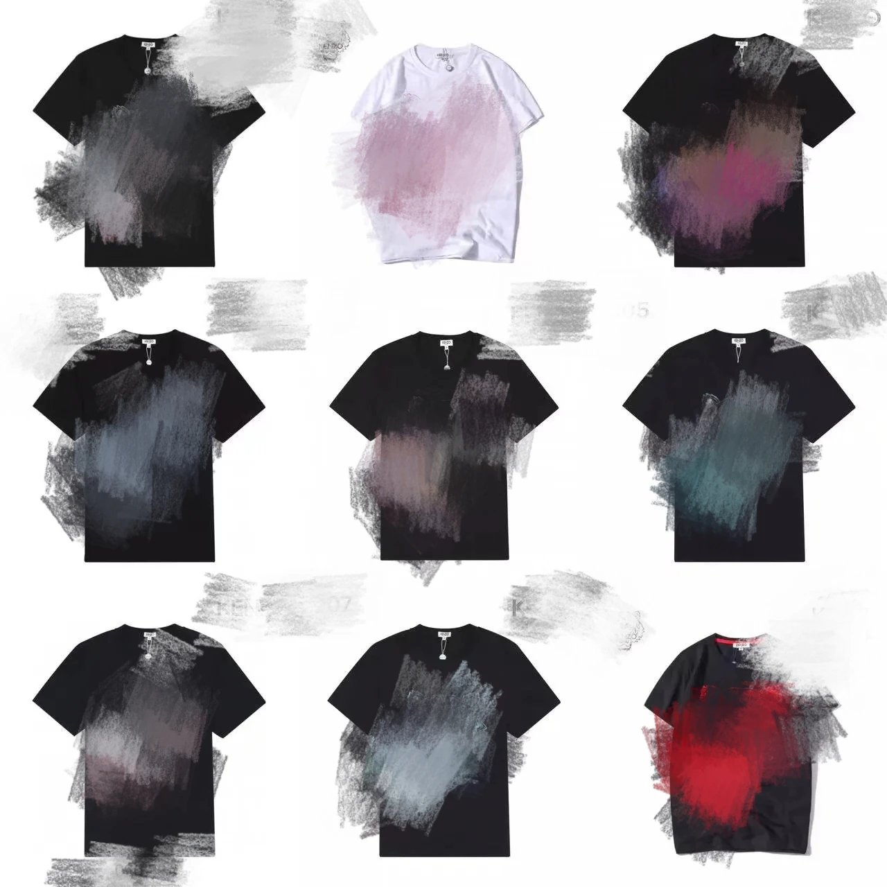 Kenzo Brushstroke Print Graphic Tee Cotton T-Shirt Multicolor