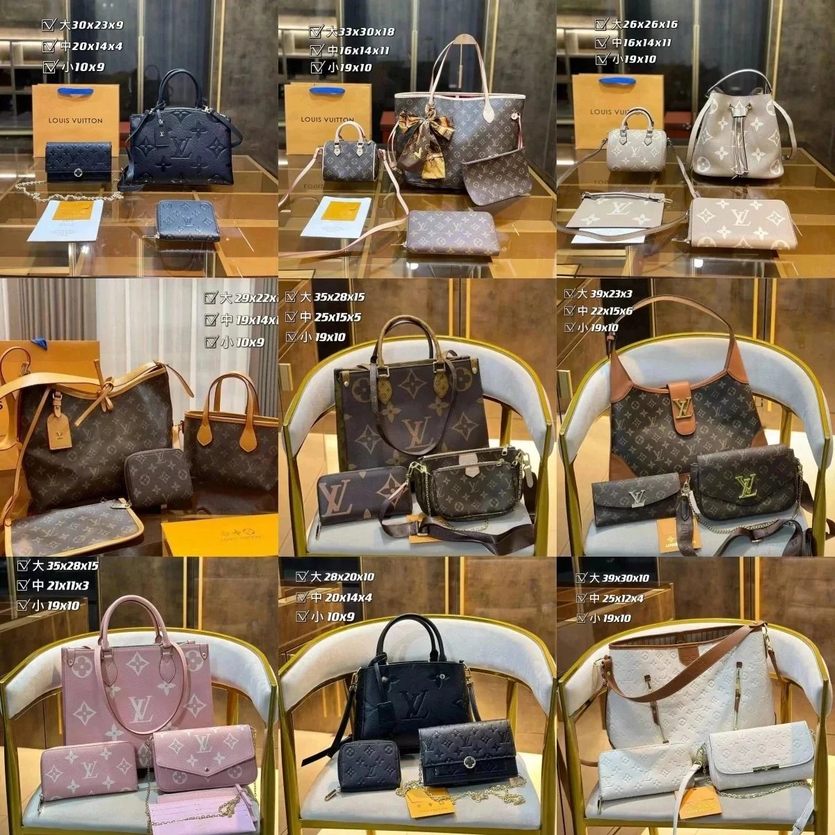 Louis Vuitton LV Monogram Collection Iconic Designer Handbag Set Multicolor