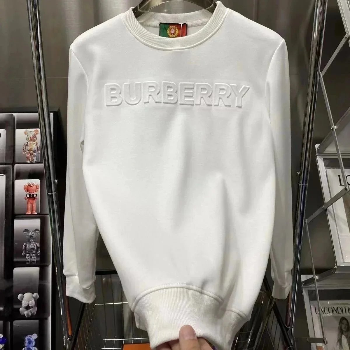 Burberry Embossed Lettering Cotton Sweatshirt White
