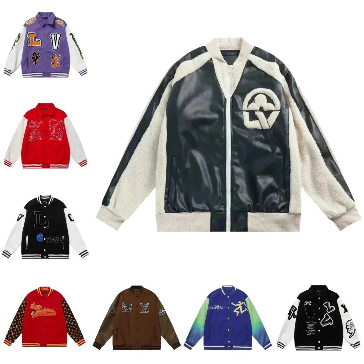 Louis Vuitton LV Varsity Jacket Streetwear Leather Bomber Jacket Multicolor