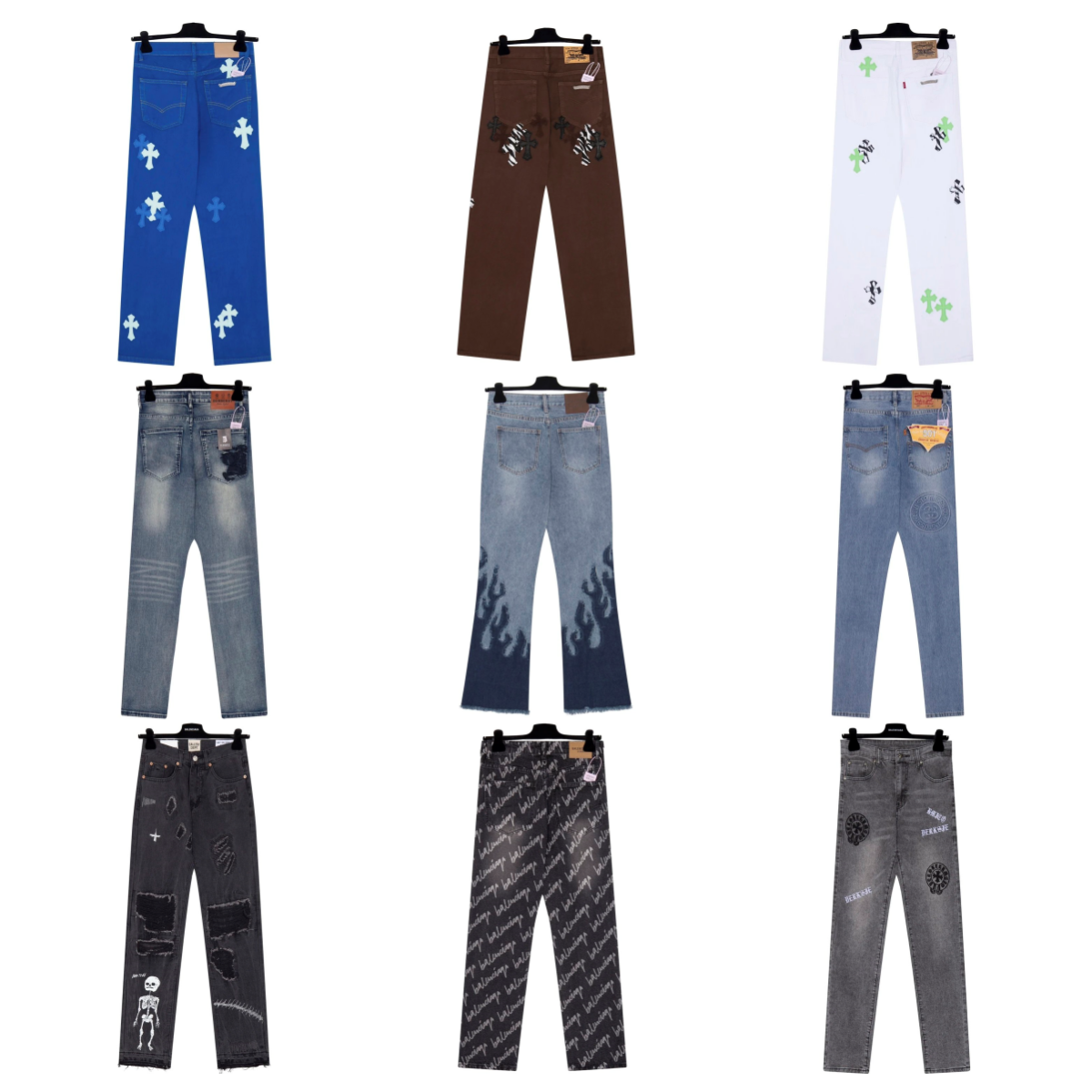 Chrome Hearts Cross Patch Denim Jeans Streetwear Pants Multicolor