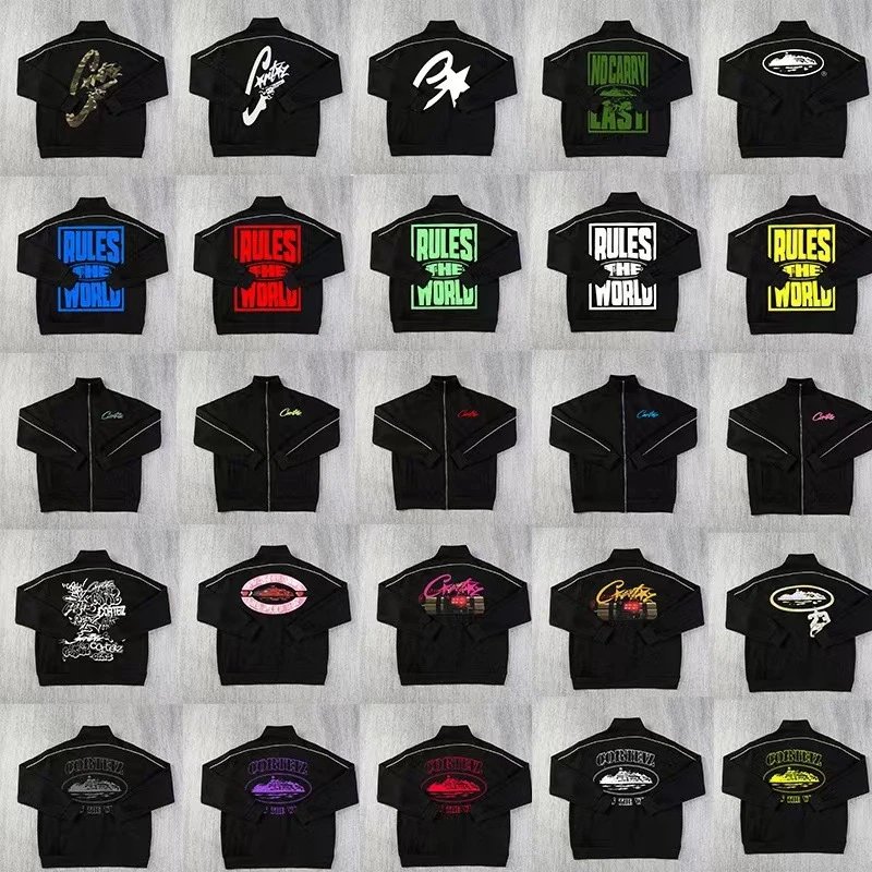 Corteiz Rules The World Graphic Streetwear Track Jacket Black