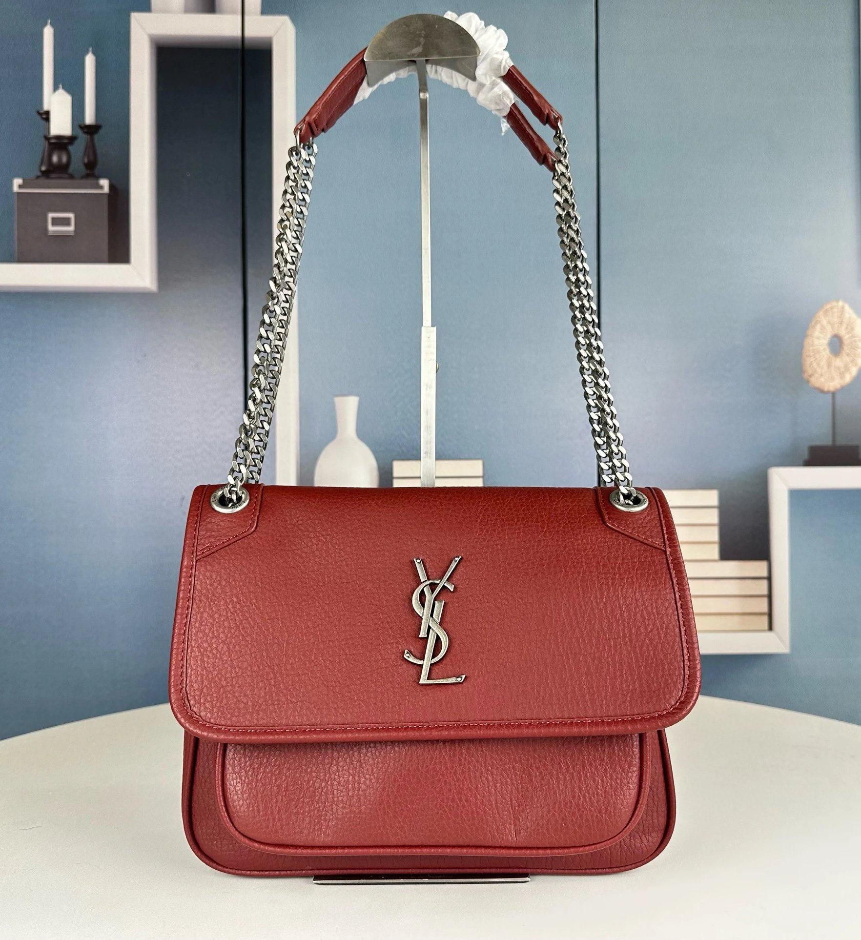 Yves Saint Laurent YSL Niki Medium Chain Shoulder Bag Red