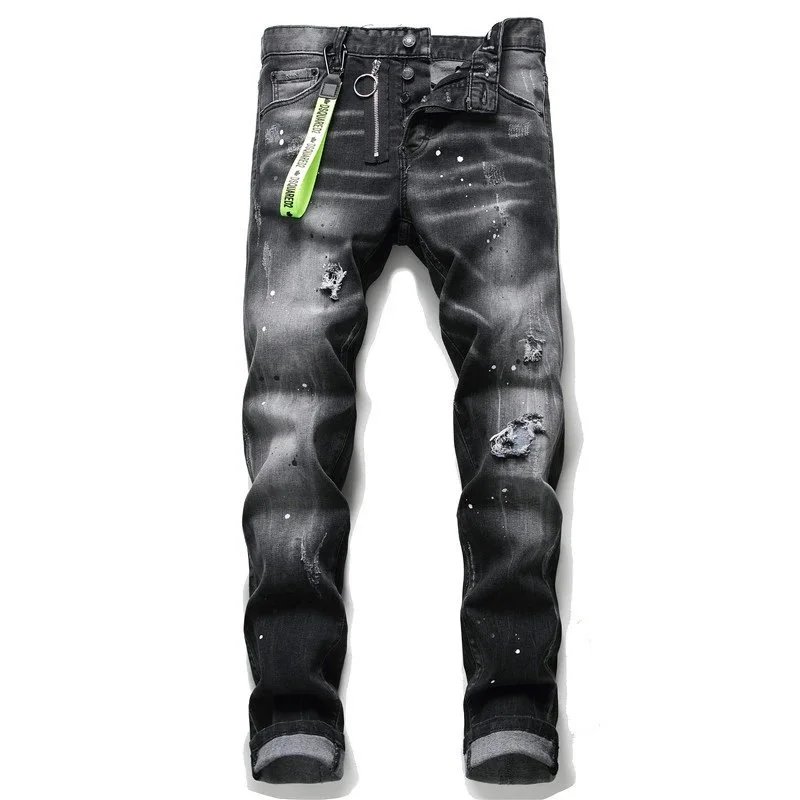 Dsquared2 D2 Distressed Paint Splatter Slim Fit Jeans Black