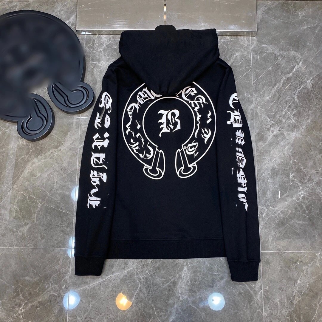 Chrome Hearts Horseshoe Gothic Print Graphic Streetwear Hoodie Black