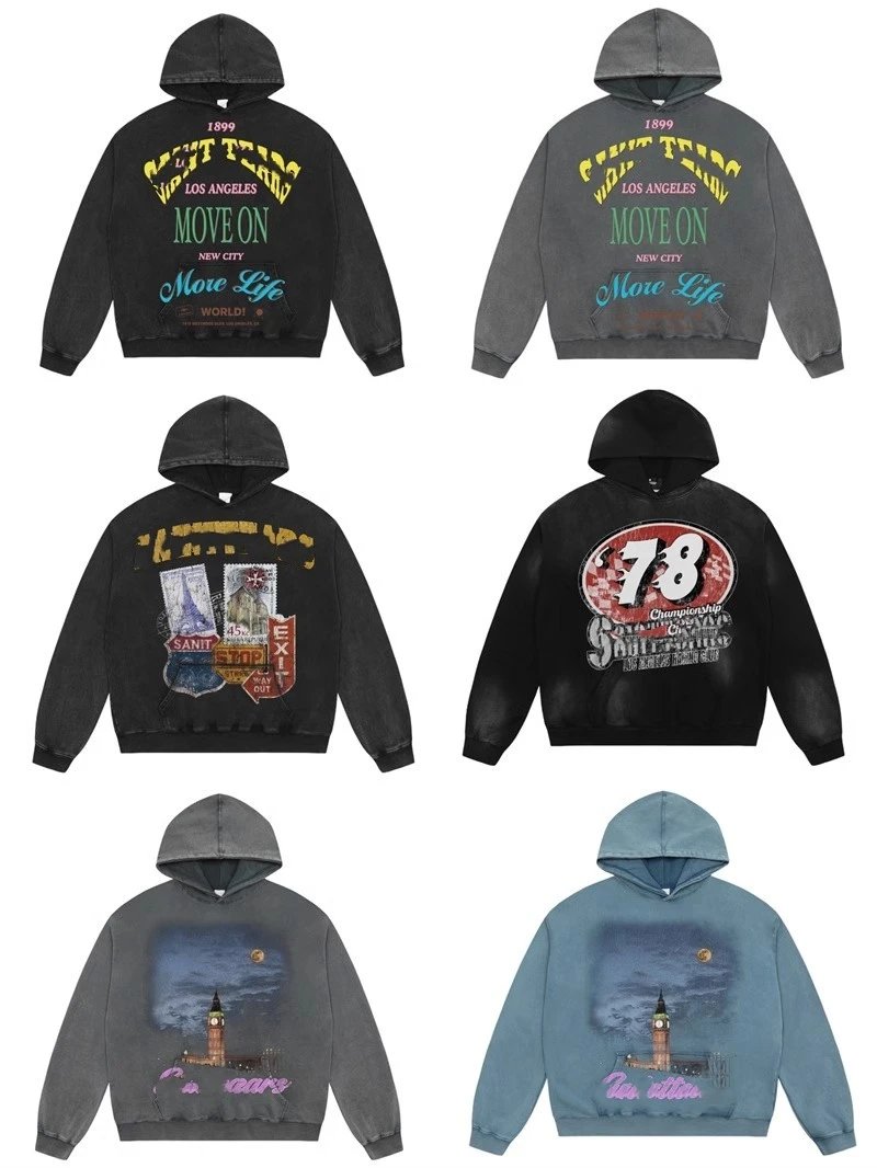 Design Graphic Print Vintage Wash Oversized Hoodie Multicolor