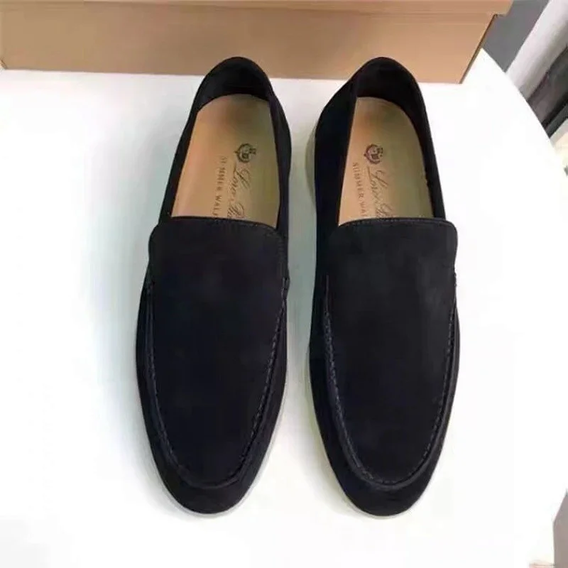 Loro Piana Summer Walk Suede Loafers Black