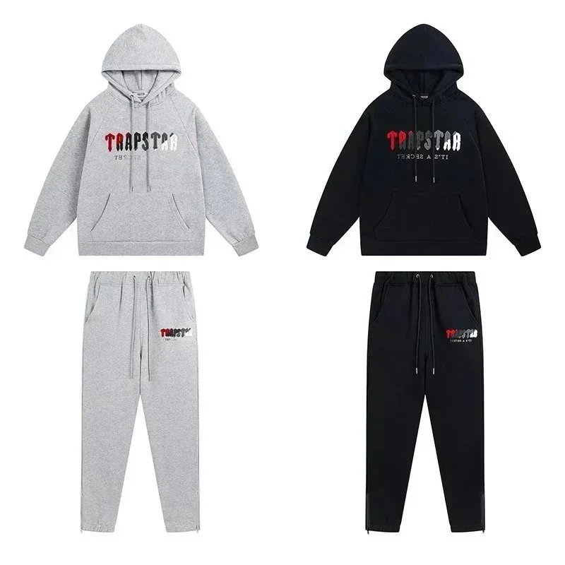 Trapstar Chenille Decoded Streetwear Tracksuit Set Gray and Black