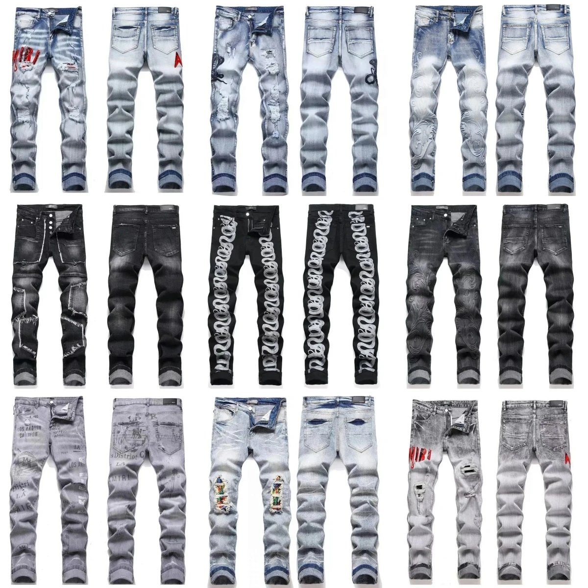 Amiri MX1 Distressed Slim Fit Jeans Multicolor