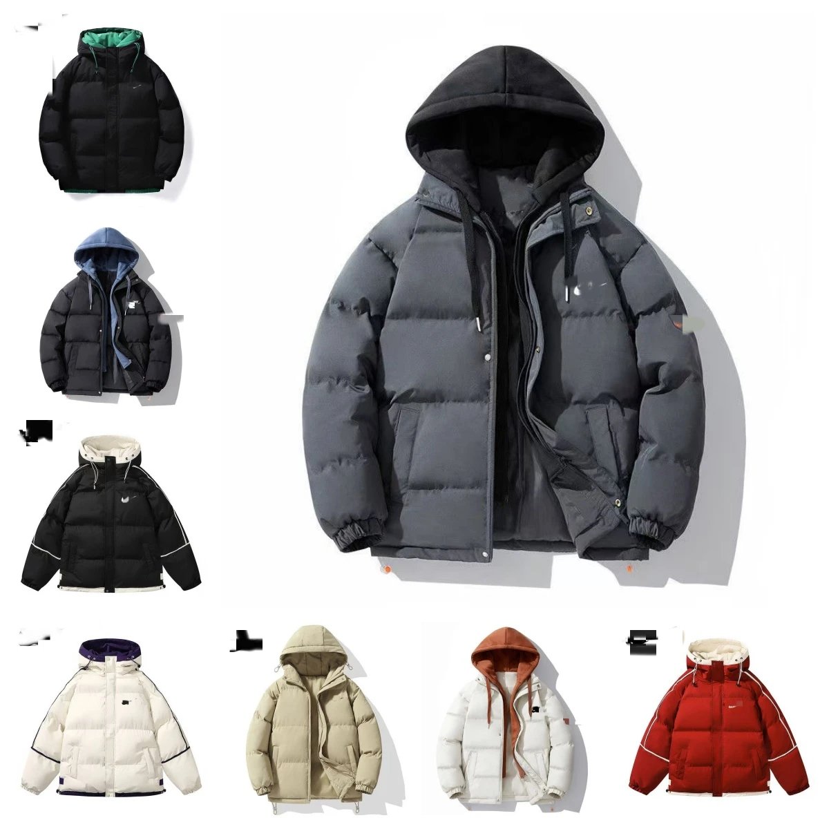 Nike Puffer Jacket Hooded Streetwear Down Jacket Gray