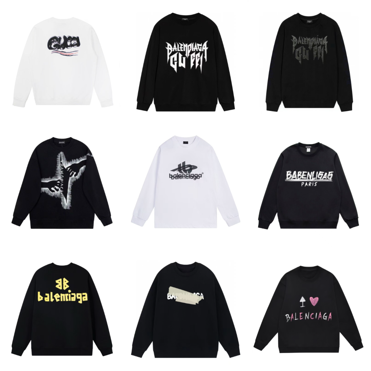 Balenciaga Graphic Print Oversized Crewneck Sweatshirt Black and White