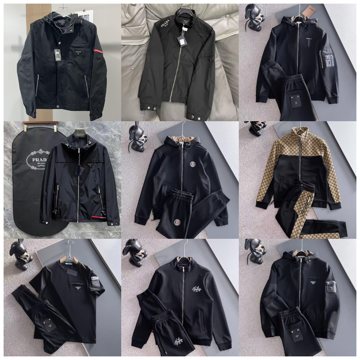 Prada Re-Nylon Casual Tracksuit Set Black