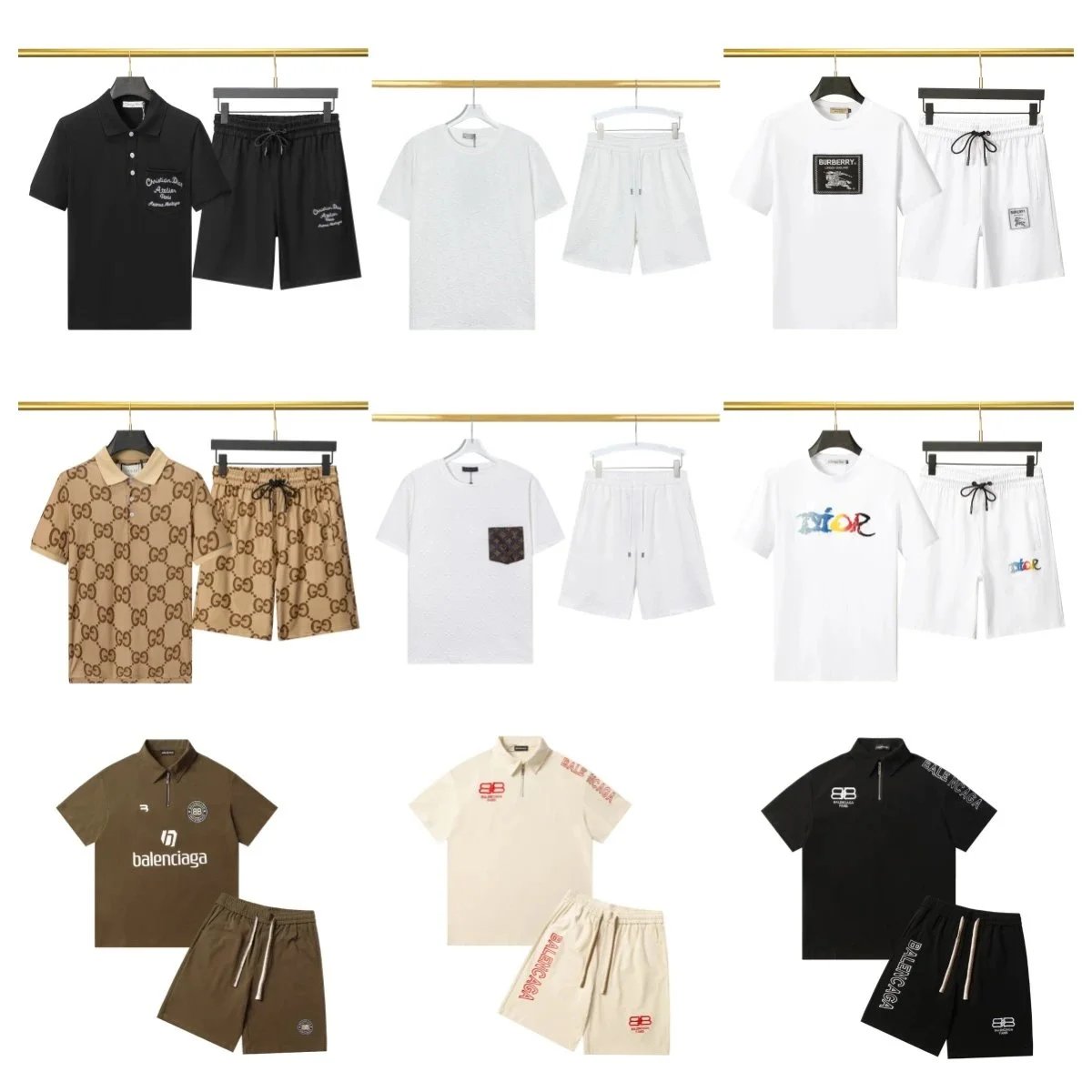 Balenciaga BB Logo Print Casual Shorts Set Black