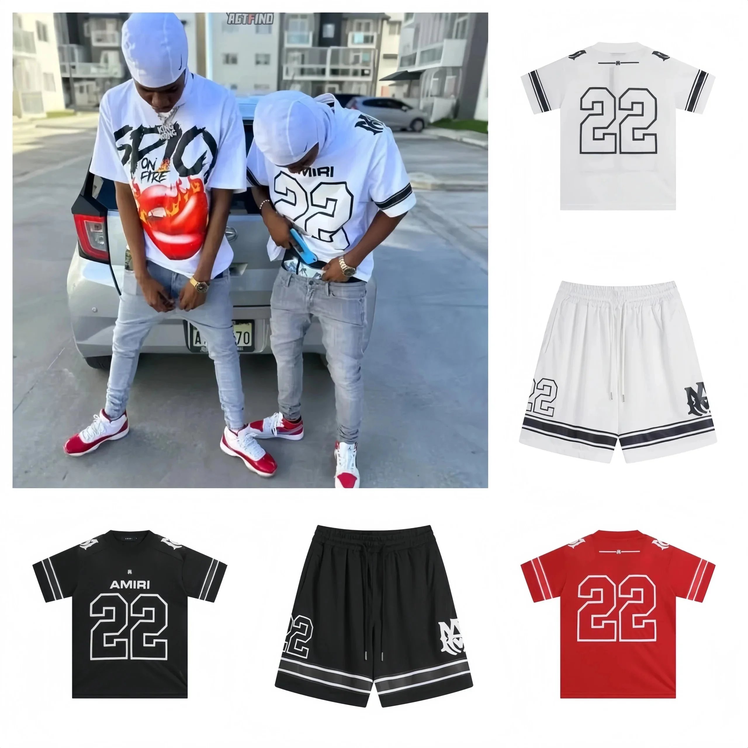 Amiri 22 Jersey Sporty Matching Set White Black Red