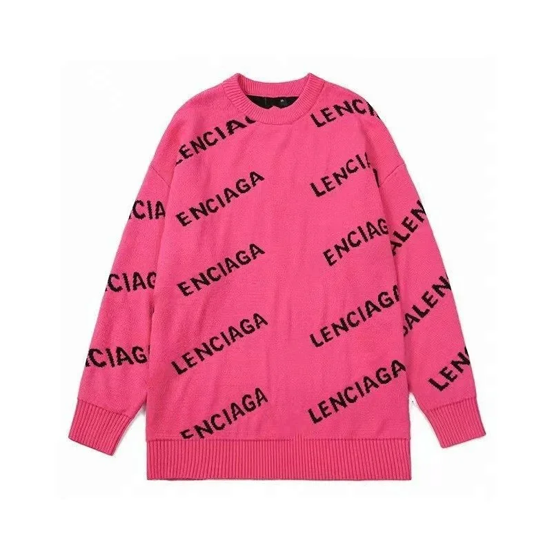 Balenciaga All-Over Logo Knit Sweater Pink