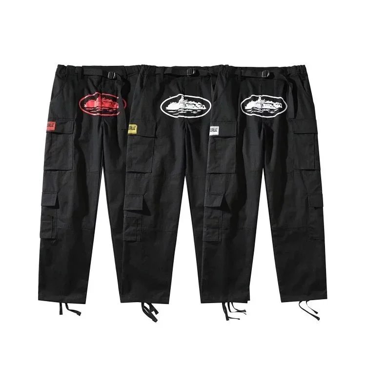 Design Graphic Cargo Pants Streetwear Trousers Black