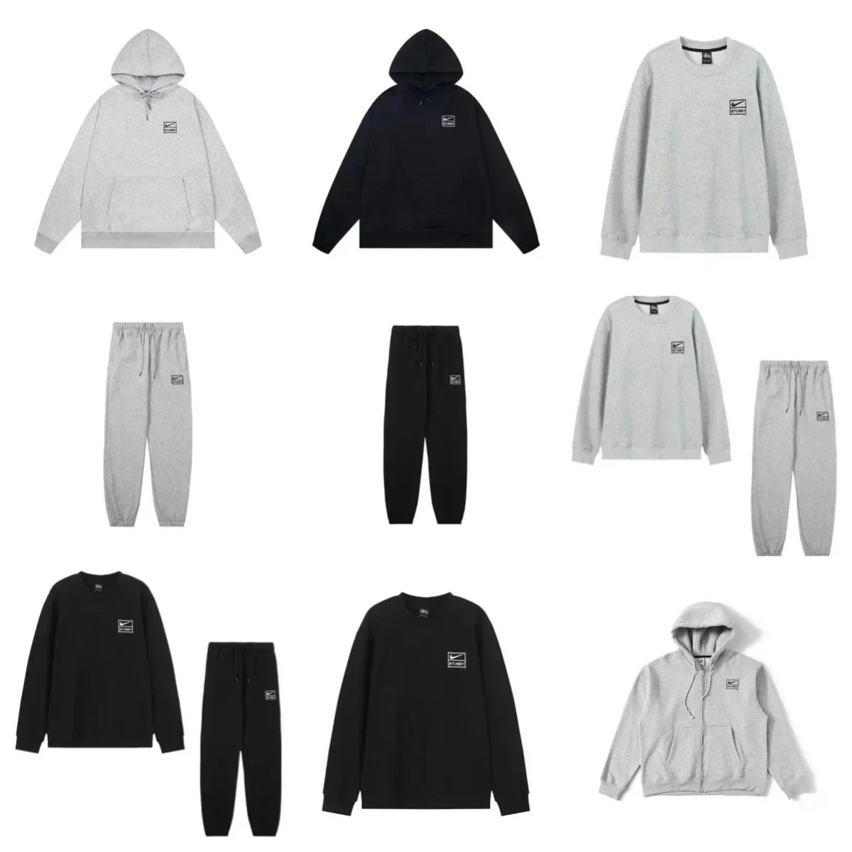 Nike x Stussy Collaborative Collection Streetwear Matching Set Black and Gray