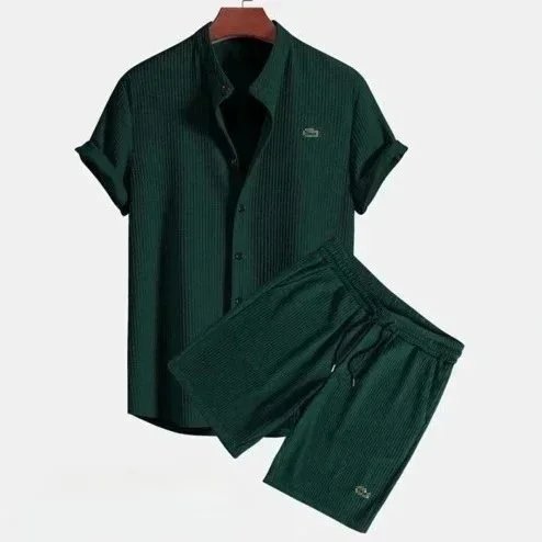 Lacoste Ribbed Texture Casual Matching Set Green