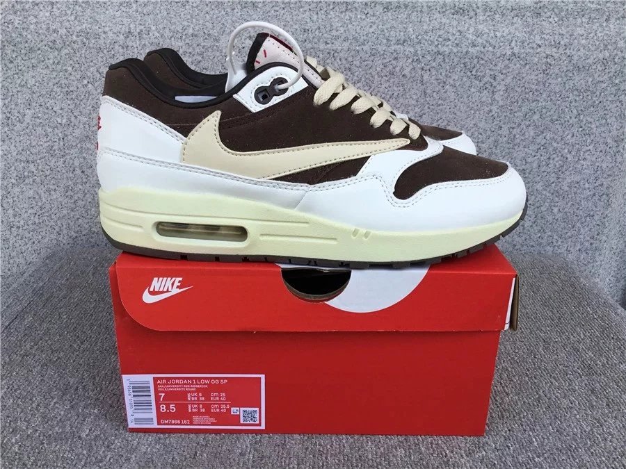 Nike Air Max 1 Travis Scott Cactus Jack Baroque Brown Retro Sneakers White and Brown