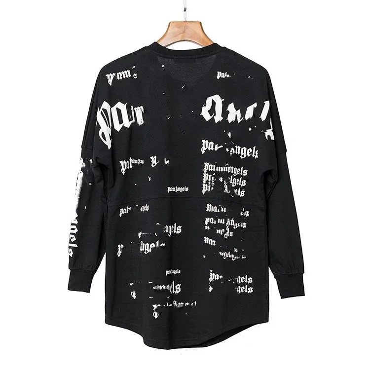 Palm Angels Graphic Print Oversized Long Sleeve Shirt Black