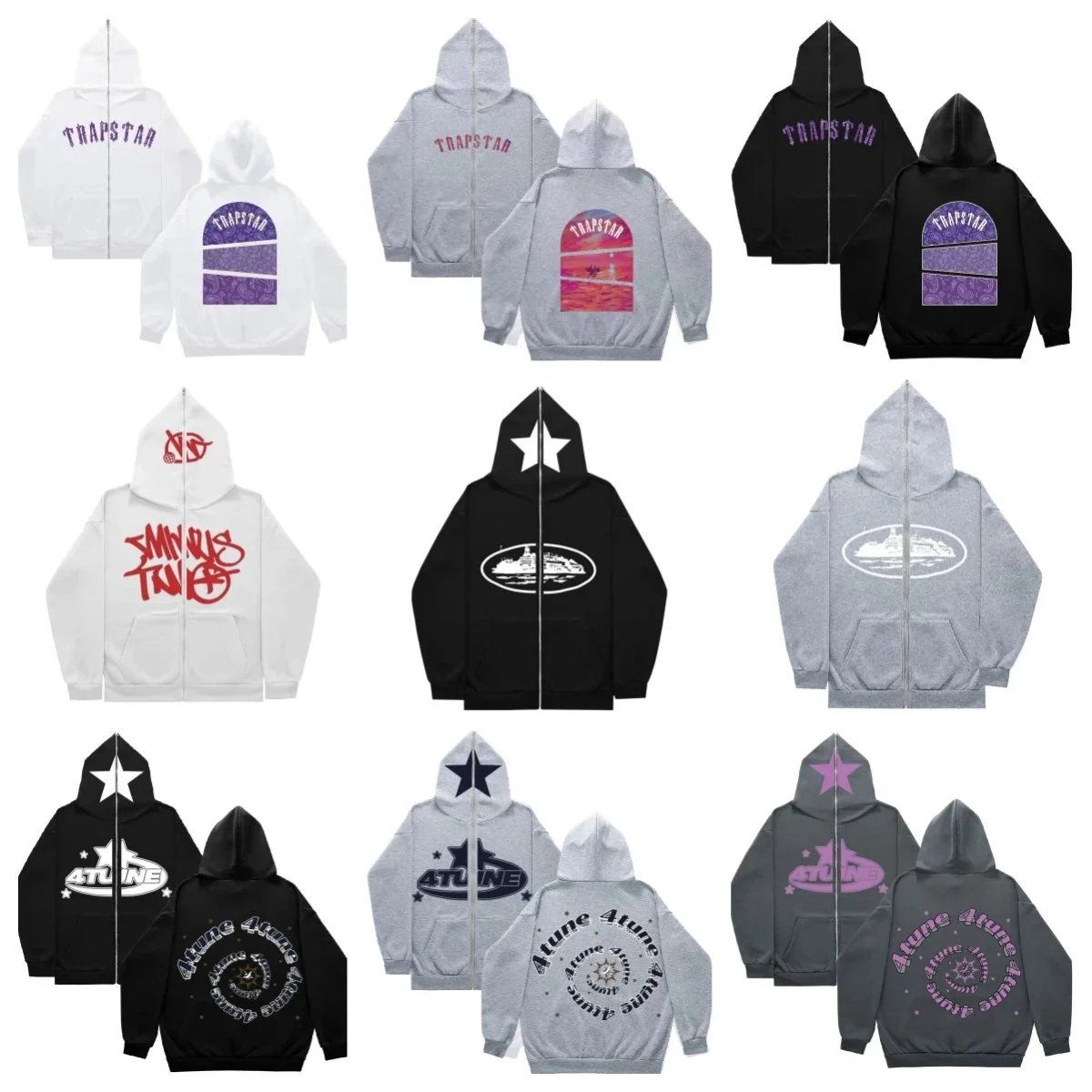 Trapstar Graphic Print Zip-Up Hoodie Streetwear Sweatshirt Multicolor