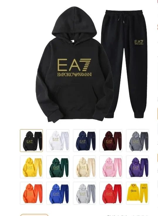 Emporio Armani EA7 Graphic Print Casual Tracksuit Set Black