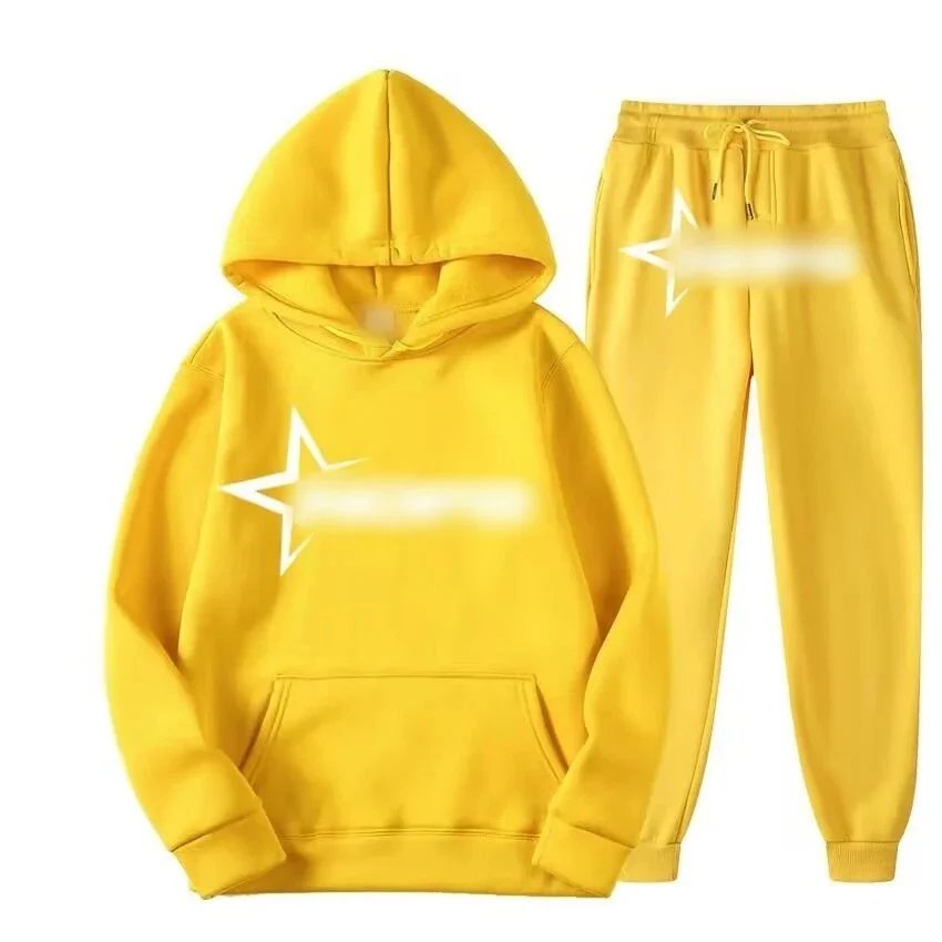 Design Star Print Streetwear Tracksuit Set Yellow