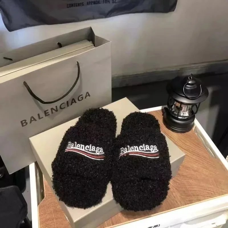 Balenciaga Furry Cozy Slides Sandals Black