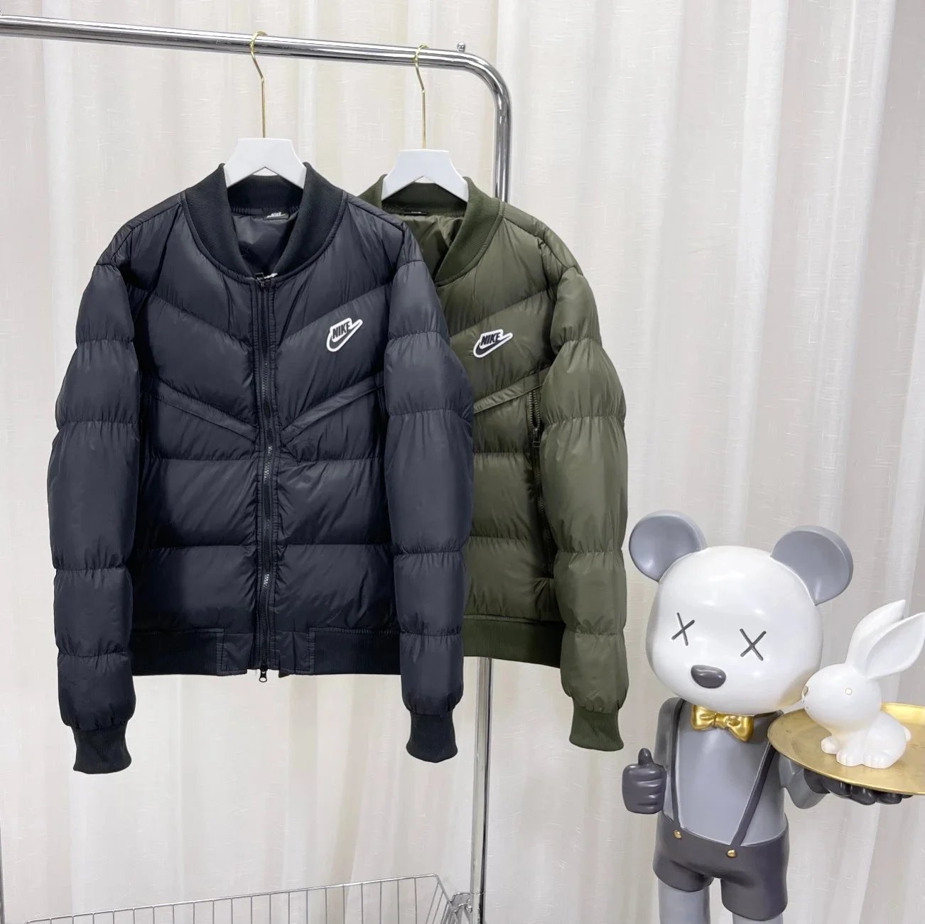Nike Windrunner Puffer Bomber Jacket Black and Olive