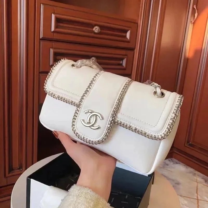 Chanel Chain Trim Flap Bag Elegant Shoulder Bag White